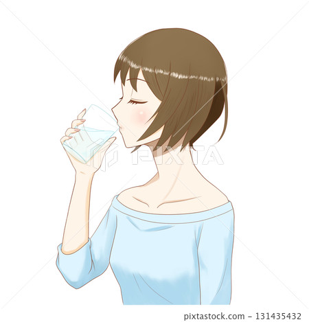 Illustration of an anime-style girl drinking water on a transparent background Illustration of an anime-style girl drinking water on a transparent background 131435432