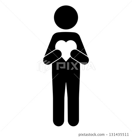 Silhouette icon of a person holding a heart - expressing gratitude and compassion 131435511