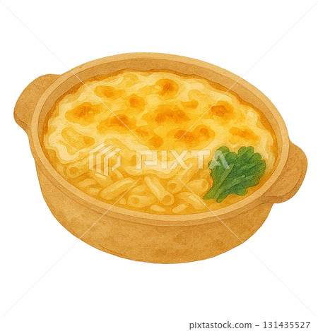 起司與白醬烤菜、西餐配料的水彩插圖 131435527