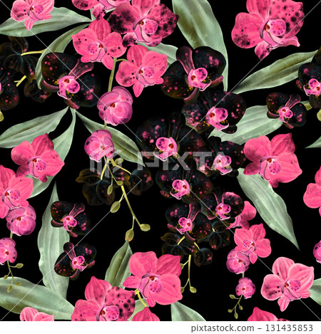 Beautiful seamless pattern in inversion with orchid flowers. Beautiful seamless pattern in inversion with orchid flowers. 131435853