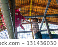 Elementary school playground on a bright day. in playground differs wooden boxes High quality photo 131436030