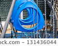 Elementary school playground on a bright day. in playground differs wooden boxes High quality photo 131436044