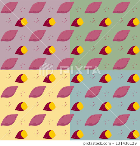 Seamless pattern of cute baked sweet potatoes in colorful autumn colors 131436129