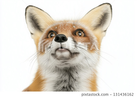 Fox portrait showcasing animal wildlife with fur in nature, forest setting and ears visible 131436162