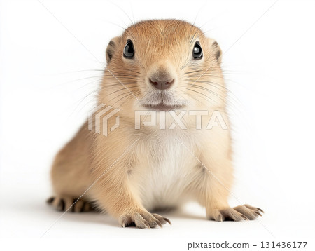 Cute and adorable small animal portrait with furry brown rodent, curious and playful expression 131436177