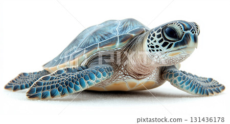 Turtle reptile in sea: nature, wildlife, ocean, shell, animal, marine, aquatic scene 131436178