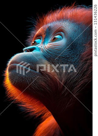 Colorful monkey portrait showcasing vibrant nature, wildlife, and exotic animal expressions 131436226
