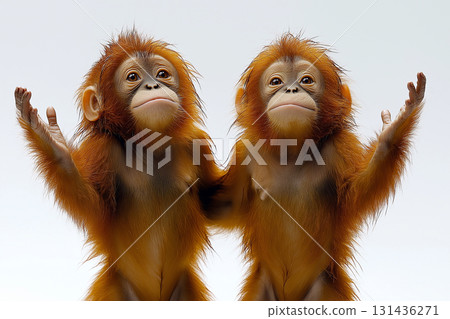 Adorable orangutans and monkeys in their natural jungle habitat, playing and climbing. Adorable orangutans and monkeys in their natural jungle habitat, playing and climbing. 131436271