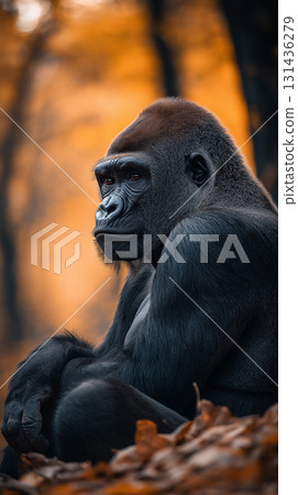 Gorilla wildlife in the jungle with primate nature animal and ape in the forest environment 131436279