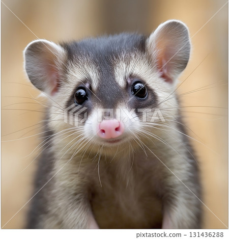 Cute ferret with whiskers and furry coat, a small adorable animal portrait 131436288
