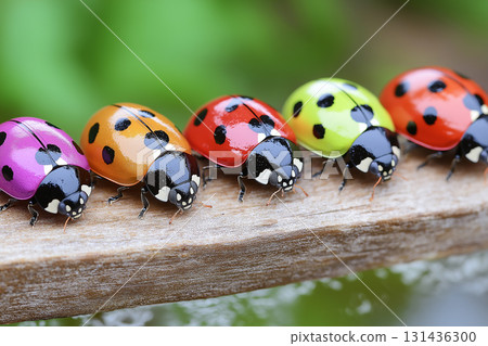 Colorful ladybugs featuring vibrant patterns and diverse beetles in nature photography 131436300