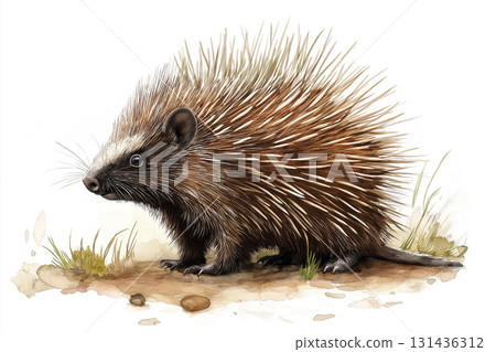 Porcupine wildlife animal with quills in forest habitat, brown spines in natural setting 131436312
