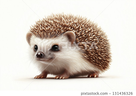 Cute hedgehog animal with spiky fur in nature, exploring forest wildlife and looking adorable 131436326