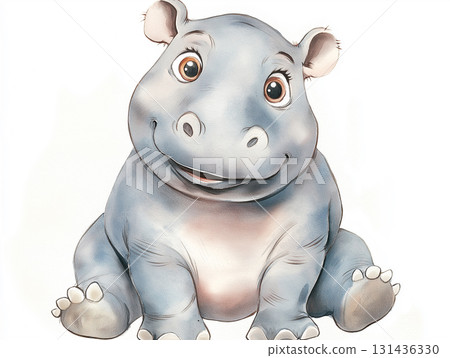 Cartoon hippopotamus illustration featuring a cute animal drawing with a funny, smiling face Cartoon hippopotamus illustration featuring a cute animal drawing with a funny, smiling face 131436330