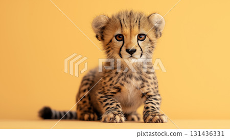 Cute cheetah cub in wildlife: Baby animal with spotted fur in nature Cute cheetah cub in wildlife: Baby animal with spotted fur in nature 131436331