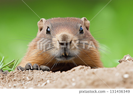 Groundhog peering from burrow: wildlife, nature, rodent, animal, curiosity, natural habitat, ground, outdoor Groundhog peering from burrow: wildlife, nature, rodent, animal, curiosity, natural habitat, ground, outdoor 131436349
