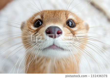 Cute otter with whiskers and nose in a wildlife closeup, showcasing animal nature and fur 131436378