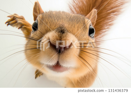 Adorable squirrel with whiskers and fur in a cute animal wildlife closeup portrait 131436379