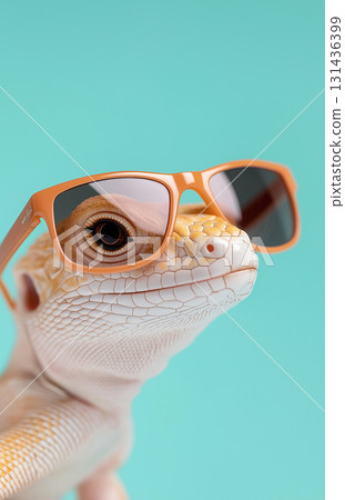 Cool lizard in sunglasses, fashion animal with a trendy and colorful summer style 131436399