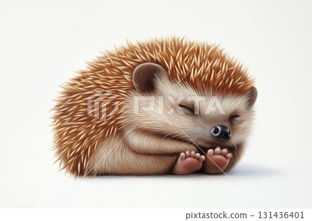 Cute hedgehog sleeping peacefully, adorable spiny animal in a serene and charming wildlife setting 131436401