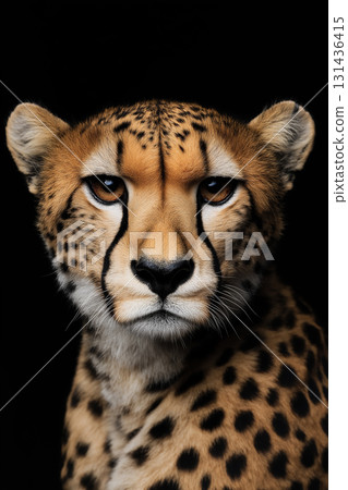 Cheetah wild animal with spots, speed, safari, predator and nature in a big cat portrait 131436415
