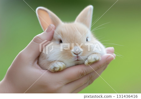 Cute fluffy bunny rabbit in hands, adorable pet animal with soft fur and ears in nature Cute fluffy bunny rabbit in hands, adorable pet animal with soft fur and ears in nature 131436416