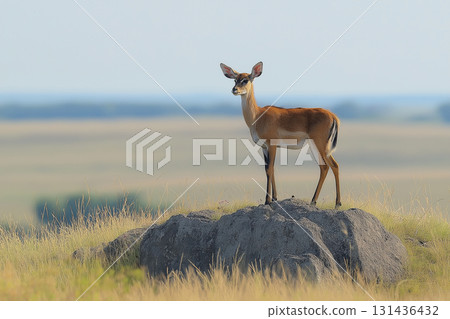Antelope wildlife nature safari in grassland with deer and animal outdoors in savanna 131436432