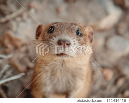 Animal wildlife with curious eyes and fur in nature, featuring adorable whiskers and outdoor charm 131436456