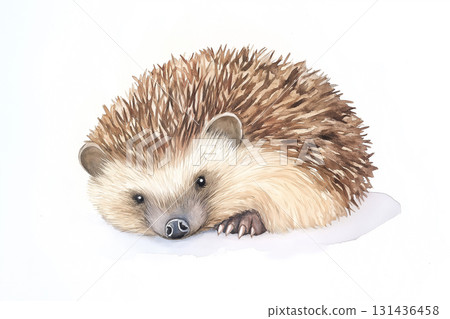 Hedgehog spines and wildlife in a nature drawing illustration, featuring a cute and prickly animal. 131436458