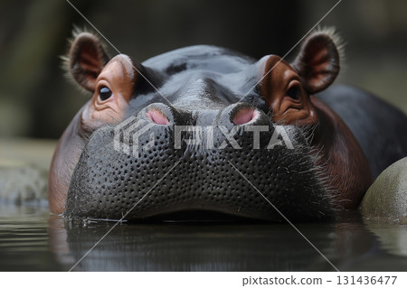 Hippopotamus wildlife animal in nature near water, river with large mammal outdoors close view 131436477