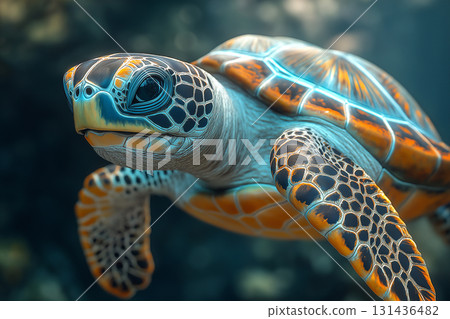 Majestic turtle swimming in the ocean, a beautiful marine reptile in its natural habitat 131436482