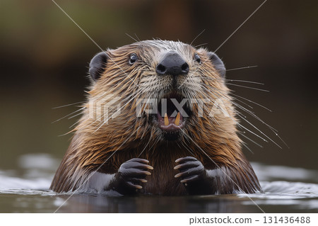 Beaver wildlife nature by the river with rodent animal in an outdoor water natural habitat scene Beaver wildlife nature by the river with rodent animal in an outdoor water natural habitat scene 131436488