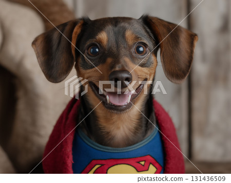 Dachshund dog puppy is a cute animal with a big smile, looking adorable and playful with floppy ears. 131436509