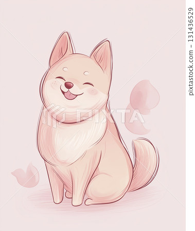 Adorable Shiba Inu Dog Cartoon Illustration with Smiling Expression and Happy Pet Vibe 131436529