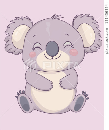 Cute cartoon koala illustration of a smiling animal from Australia on pink background 131436534