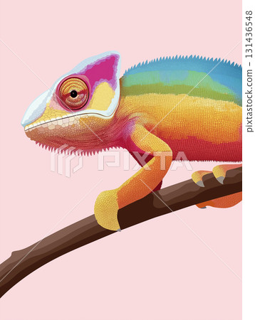 Colorful lizard and chameleon on branch in nature with vibrant wildlife design and art elements Colorful lizard and chameleon on branch in nature with vibrant wildlife design and art elements 131436548