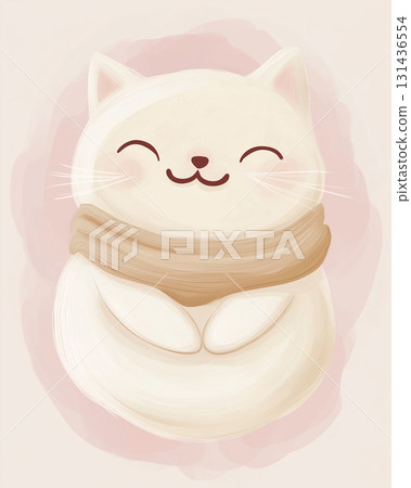 Cute Siamese cat illustration with a fluffy and smiling face in a playful cartoon style 131436554