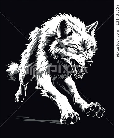 Fierce wolf predator in the wild forest, a majestic animal with powerful canine features Fierce wolf predator in the wild forest, a majestic animal with powerful canine features 131436555