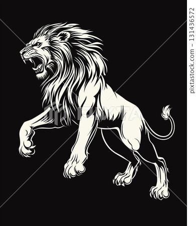 Lion wildlife portrait featuring a majestic mane on a roaring big cat safari adventure 131436572