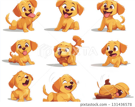 Labrador puppy illustration featuring a cute and playful dog with a happy and adorable cartoon style Labrador puppy illustration featuring a cute and playful dog with a happy and adorable cartoon style 131436578