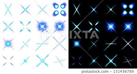 Collection of X-shaped light and electricity effects on transparent and black backgrounds Collection of X-shaped light and electricity effects on transparent and black backgrounds 131436789