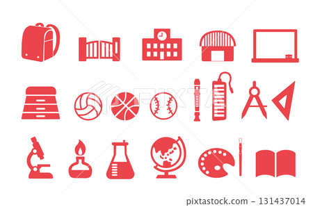 學校主題剪影圖示集(紅色) 學校主題剪影圖示集(紅色) 131437014