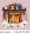A fireplace decorated for Christmas  131437109
