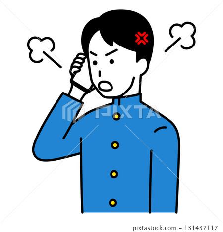 男學生在用智慧型手機說話時生氣 男學生在用智慧型手機說話時生氣 131437117