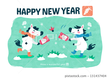 新年卡（馬年）馬戲羽毛馬冬季可愛模板 131437404