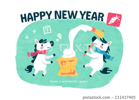 新年卡(馬年)馬搗年糕冬季可愛模板 新年卡(馬年)馬搗年糕冬季可愛模板 131437405