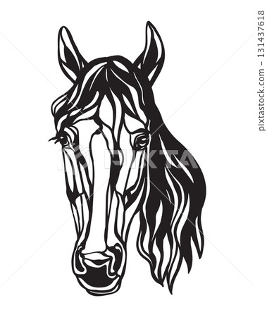 Close up horse portrait illustration stencil template vector Close up horse portrait illustration stencil template vector 131437618