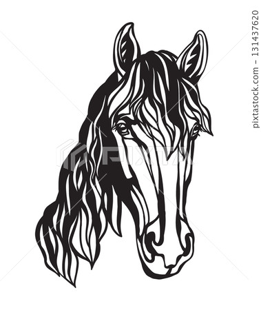 Horse head close up silhouette black and white vector illustration 131437620