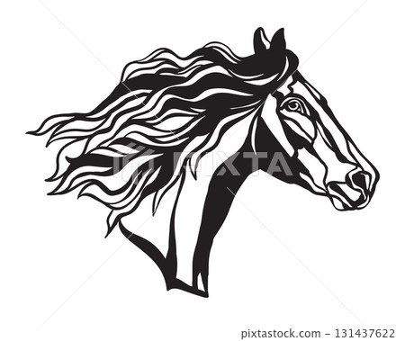 Running horse head silhouette black and white vector illustration 131437622