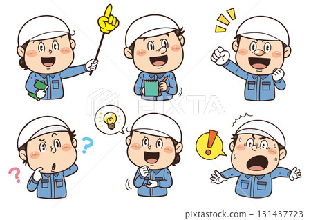 工廠和現場工作的工人的手勢和姿勢的插圖（上半身） 131437723
